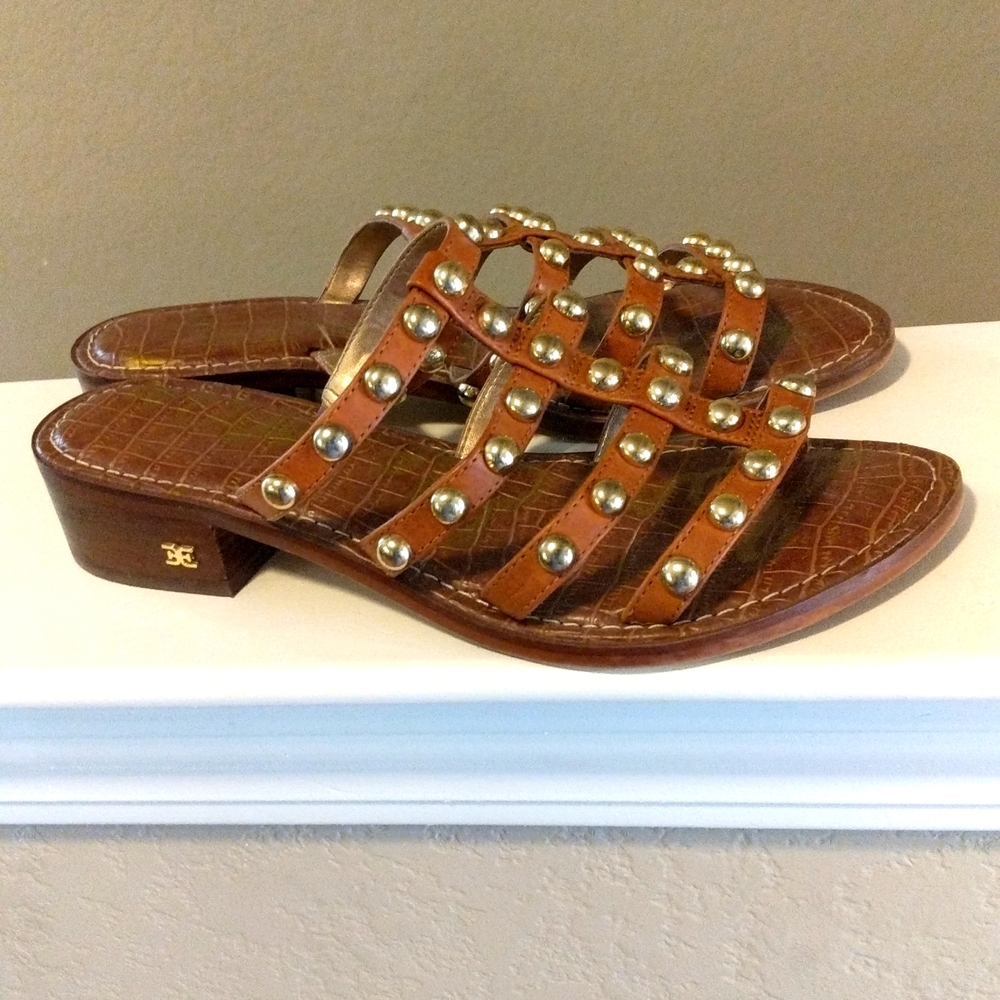 Sam Edelman brown and gold studded sandals